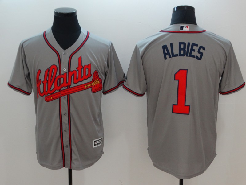 Men Atlanta Braves 1 Albies Grey Game MLB Jerseys